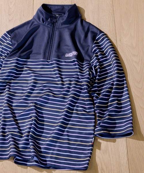 KANGOL SPORT(カンゴールスポーツ)の「【30】〔KANGOL SPORT/カンゴールスポーツ〕ハイネック DRYボーダー ハーフZIP7分袖プルオーバー(Tシャツ/カットソー・レディース・グレー/ネイビー/グリーン/ピンク・LARGE/MEDIUM/X-LARGE)」の6枚目の写真