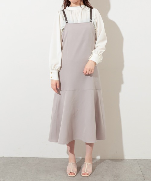 natural couture（ナチュラルクチュール）の「合皮サス付マーメイドジャンバースカート（ワンピース・レディース・ミント/モカ/グレイッシュベージュ・FREE）」の10枚目の写真