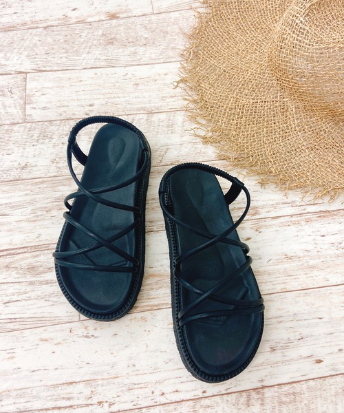 Factor=（ファクターイコール）の「コードレースアップ厚底フラットサンダル（サンダル・レディース・ブラック/アイボリー・S/M/L）」の6枚目の写真