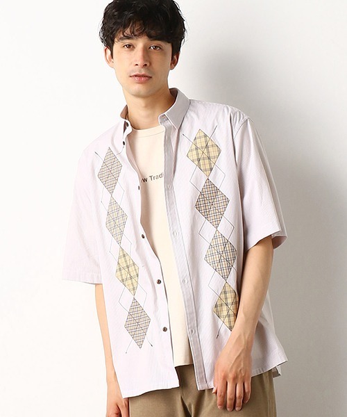 COMME　CA COMMUNE（コムサコミューン）の「アーガイルシャツ（シャツ/ブラウス・メンズ・ベージュ/ネイビー/サックスブルー・MEDIUM/LARGE）」の2枚目の写真