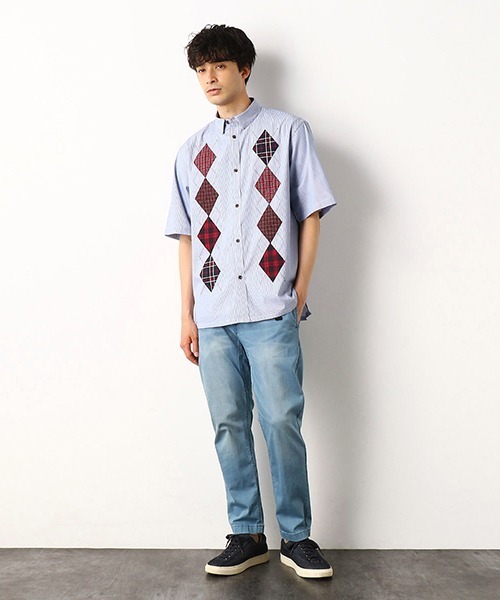 COMME　CA COMMUNE（コムサコミューン）の「アーガイルシャツ（シャツ/ブラウス・メンズ・ベージュ/ネイビー/サックスブルー・MEDIUM/LARGE）」の6枚目の写真