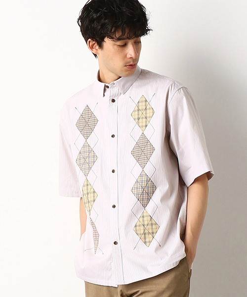 COMME　CA COMMUNE（コムサコミューン）の「アーガイルシャツ（シャツ/ブラウス・メンズ・ベージュ/ネイビー/サックスブルー・MEDIUM/LARGE）」の4枚目の写真