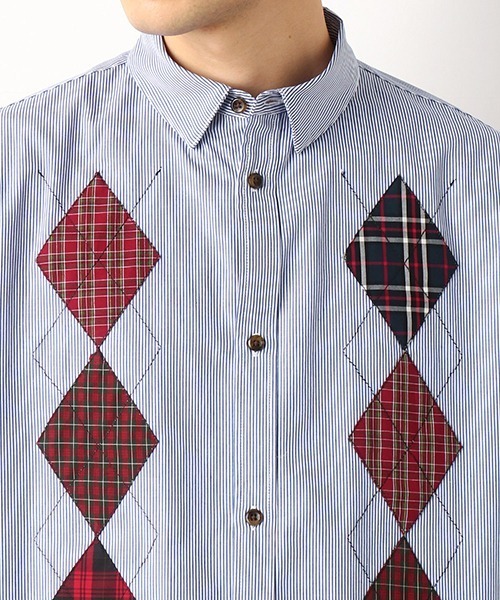 COMME　CA COMMUNE（コムサコミューン）の「アーガイルシャツ（シャツ/ブラウス・メンズ・ベージュ/ネイビー/サックスブルー・MEDIUM/LARGE）」の12枚目の写真