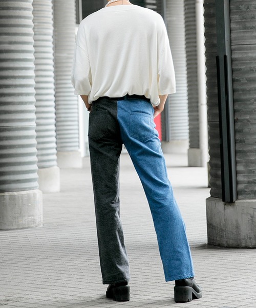 Adoon plain(アドーンプレーン)の「【Adoon plain】デニムバイカラーパンツ(デニムパンツ・メンズ・ブラック/インディゴブルー・SMALL/MEDIUM/LARGE)」の7枚目の写真