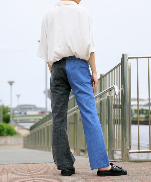 Adoon plain(アドーンプレーン)の「【Adoon plain】デニムバイカラーパンツ(デニムパンツ・メンズ・ブラック/インディゴブルー・SMALL/MEDIUM/LARGE)」の6枚目の写真