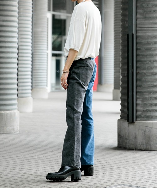 Adoon plain(アドーンプレーン)の「【Adoon plain】デニムバイカラーパンツ(デニムパンツ・メンズ・ブラック/インディゴブルー・SMALL/MEDIUM/LARGE)」の9枚目の写真
