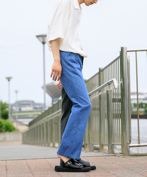 Adoon plain(アドーンプレーン)の「【Adoon plain】デニムバイカラーパンツ(デニムパンツ・メンズ・ブラック/インディゴブルー・SMALL/MEDIUM/LARGE)」の10枚目の写真