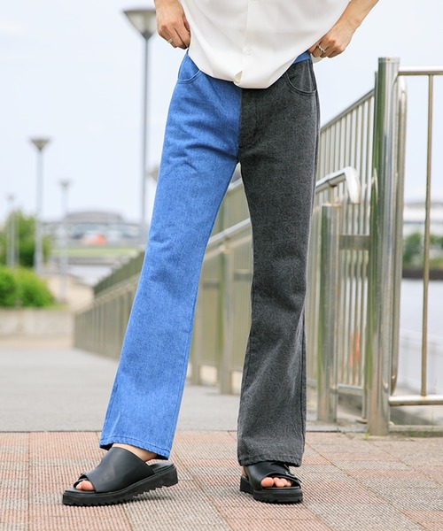 Adoon plain(アドーンプレーン)の「【Adoon plain】デニムバイカラーパンツ(デニムパンツ・メンズ・ブラック/インディゴブルー・SMALL/MEDIUM/LARGE)」の12枚目の写真