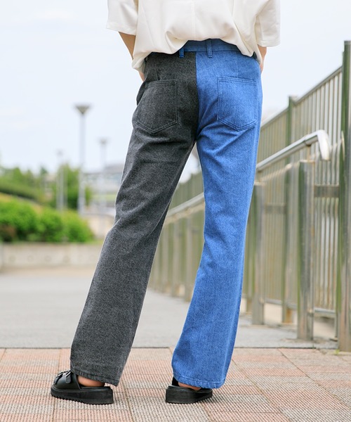 Adoon plain(アドーンプレーン)の「【Adoon plain】デニムバイカラーパンツ(デニムパンツ・メンズ・ブラック/インディゴブルー・SMALL/MEDIUM/LARGE)」の13枚目の写真