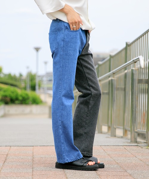 Adoon plain(アドーンプレーン)の「【Adoon plain】デニムバイカラーパンツ(デニムパンツ・メンズ・ブラック/インディゴブルー・SMALL/MEDIUM/LARGE)」の15枚目の写真