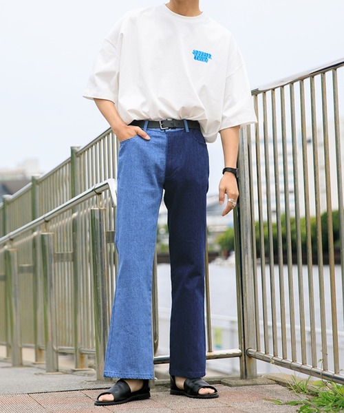 Adoon plain(アドーンプレーン)の「【Adoon plain】デニムバイカラーパンツ(デニムパンツ・メンズ・ブラック/インディゴブルー・SMALL/MEDIUM/LARGE)」の18枚目の写真