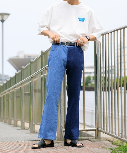 Adoon plain(アドーンプレーン)の「【Adoon plain】デニムバイカラーパンツ(デニムパンツ・メンズ・ブラック/インディゴブルー・SMALL/MEDIUM/LARGE)」の19枚目の写真