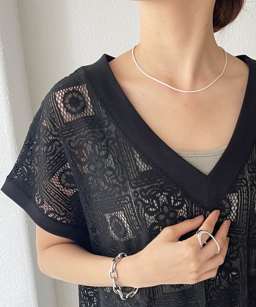 Shelly island（シェリーアイランド）の「前後2WAYタイルレースロングワンピース（ワンピース・レディース・ホワイト/ブラック・FREE）」の9枚目の写真