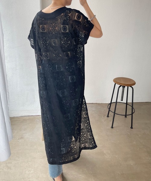 Shelly island（シェリーアイランド）の「前後2WAYタイルレースロングワンピース（ワンピース・レディース・ホワイト/ブラック・FREE）」の8枚目の写真