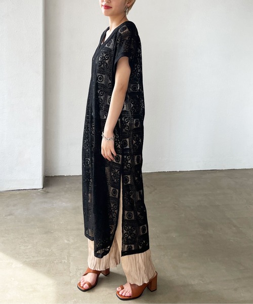 Shelly island（シェリーアイランド）の「前後2WAYタイルレースロングワンピース（ワンピース・レディース・ホワイト/ブラック・FREE）」の15枚目の写真