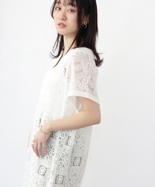 Shelly island（シェリーアイランド）の「前後2WAYタイルレースロングワンピース（ワンピース・レディース・ホワイト/ブラック・FREE）」の18枚目の写真