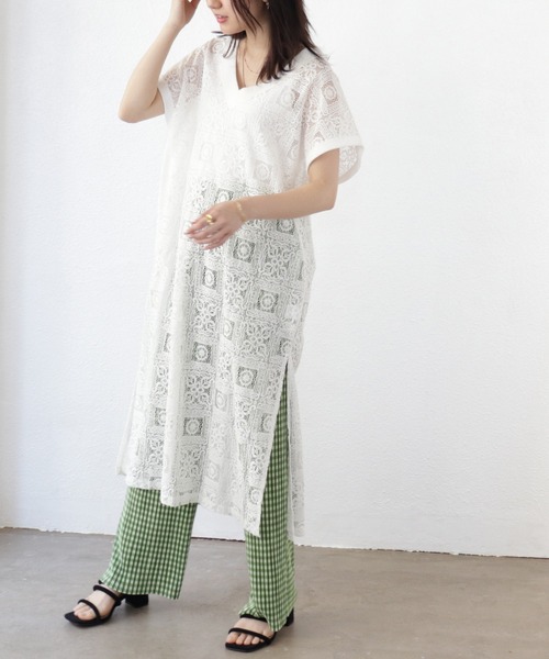 Shelly island（シェリーアイランド）の「前後2WAYタイルレースロングワンピース（ワンピース・レディース・ホワイト/ブラック・FREE）」の19枚目の写真