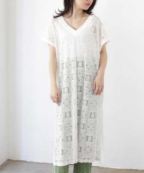 Shelly island（シェリーアイランド）の「前後2WAYタイルレースロングワンピース（ワンピース・レディース・ホワイト/ブラック・FREE）」の20枚目の写真