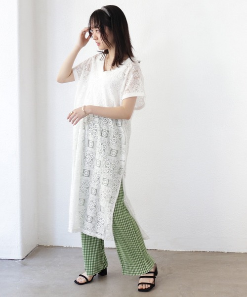 Shelly island（シェリーアイランド）の「前後2WAYタイルレースロングワンピース（ワンピース・レディース・ホワイト/ブラック・FREE）」の21枚目の写真