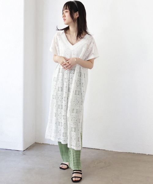 Shelly island（シェリーアイランド）の「前後2WAYタイルレースロングワンピース（ワンピース・レディース・ホワイト/ブラック・FREE）」の22枚目の写真