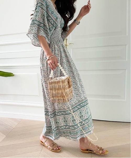 NANING9（ナンニング）の「NANING9 エスニックフラワーワンピース（ワンピース・レディース・グリーン/バイオレット・FREE）」の6枚目の写真