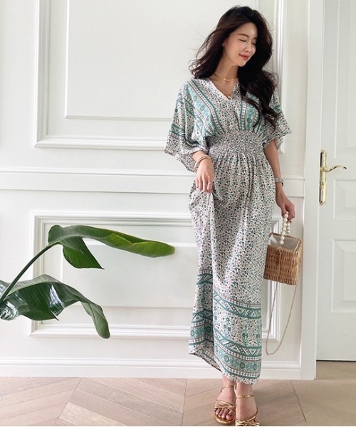 NANING9（ナンニング）の「NANING9 エスニックフラワーワンピース（ワンピース・レディース・グリーン/バイオレット・FREE）」の3枚目の写真