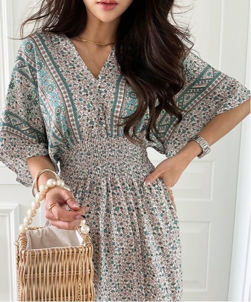 NANING9（ナンニング）の「NANING9 エスニックフラワーワンピース（ワンピース・レディース・グリーン/バイオレット・FREE）」の7枚目の写真