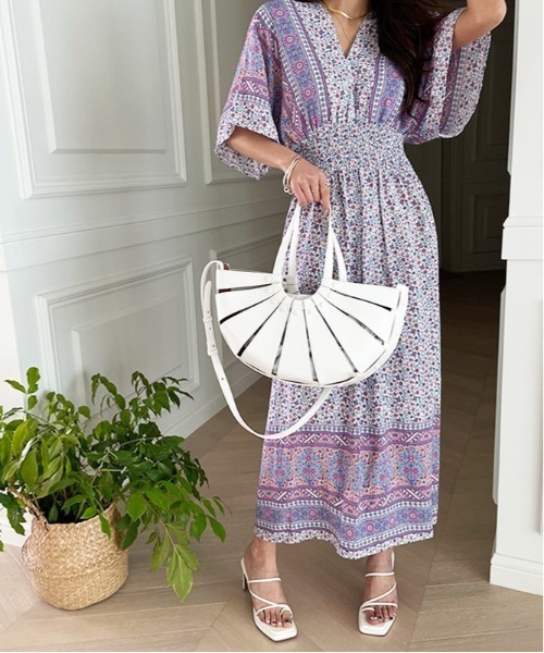 NANING9（ナンニング）の「NANING9 エスニックフラワーワンピース（ワンピース・レディース・グリーン/バイオレット・FREE）」の14枚目の写真