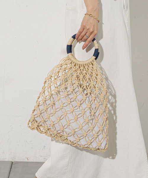 prose verse（プロズヴェール）の「手編みマクラメバッグ（トートバッグ・レディース・アイボリー/ブラック・ﾌﾘ-）」の13枚目の写真