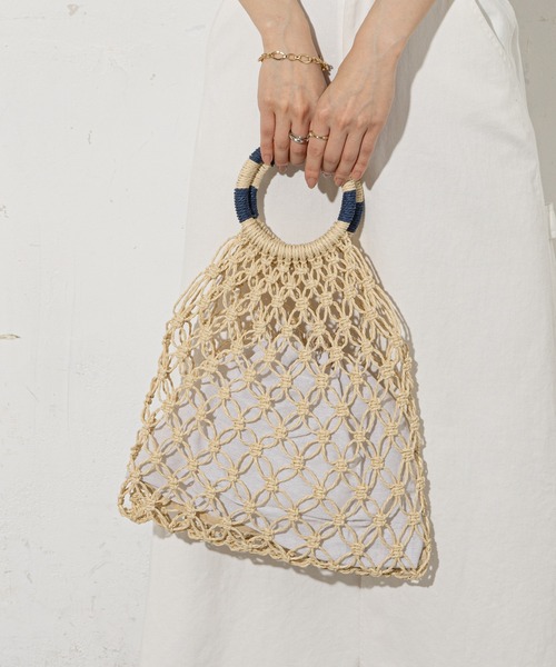 prose verse（プロズヴェール）の「手編みマクラメバッグ（トートバッグ・レディース・アイボリー/ブラック・ﾌﾘ-）」の14枚目の写真