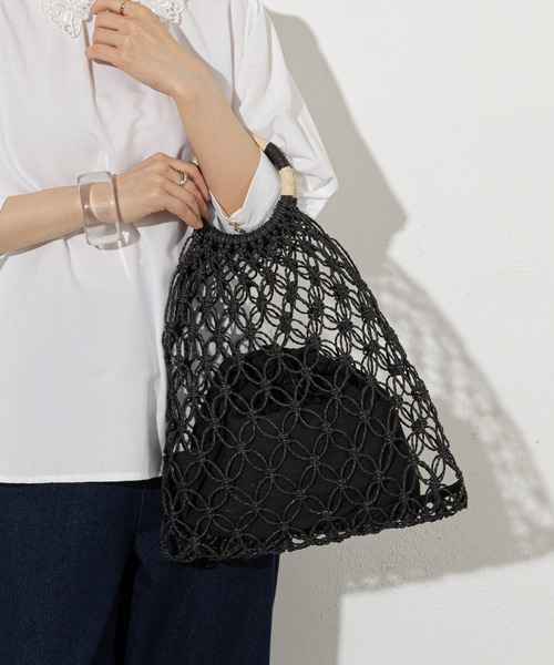 prose verse（プロズヴェール）の「手編みマクラメバッグ（トートバッグ・レディース・アイボリー/ブラック・ﾌﾘ-）」の19枚目の写真