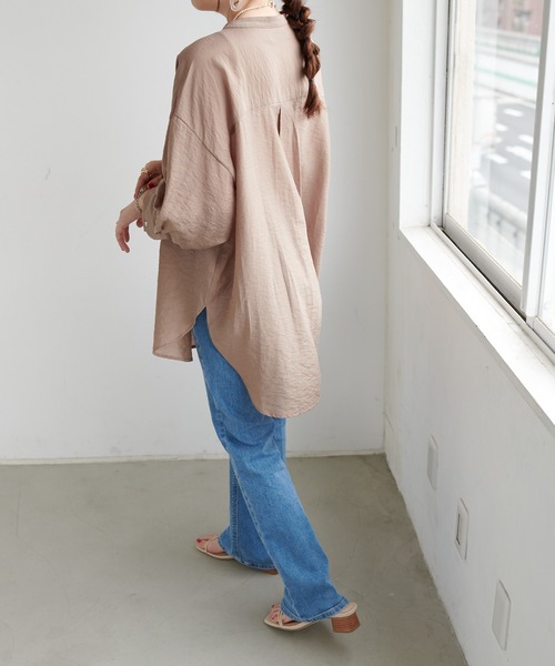 DISCOAT（ディスコート）の「テンセルナイロンピンタックバンドカラーシャツ（シャツ/ブラウス・レディース・モカ/ホワイト系その他/ベビーピンク・FREE）」の13枚目の写真