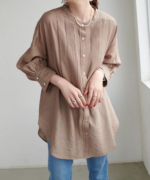 DISCOAT（ディスコート）の「テンセルナイロンピンタックバンドカラーシャツ（シャツ/ブラウス・レディース・モカ/ホワイト系その他/ベビーピンク・FREE）」の15枚目の写真