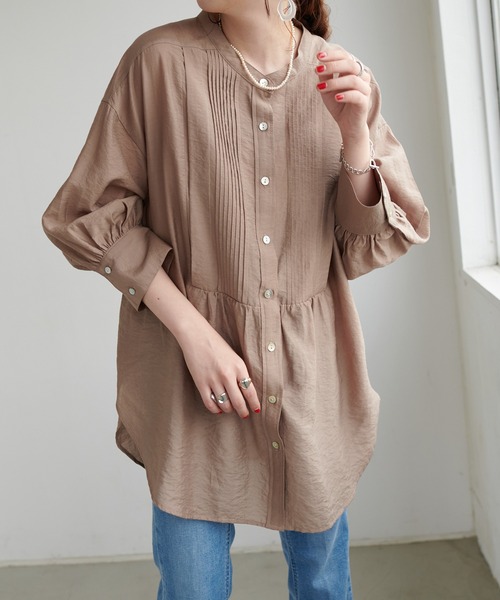 DISCOAT（ディスコート）の「テンセルナイロンピンタックバンドカラーシャツ（シャツ/ブラウス・レディース・モカ/ホワイト系その他/ベビーピンク・FREE）」の16枚目の写真