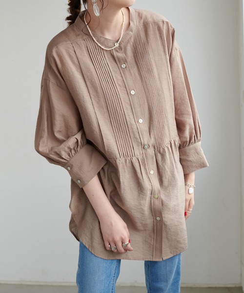 DISCOAT（ディスコート）の「テンセルナイロンピンタックバンドカラーシャツ（シャツ/ブラウス・レディース・モカ/ホワイト系その他/ベビーピンク・FREE）」の17枚目の写真