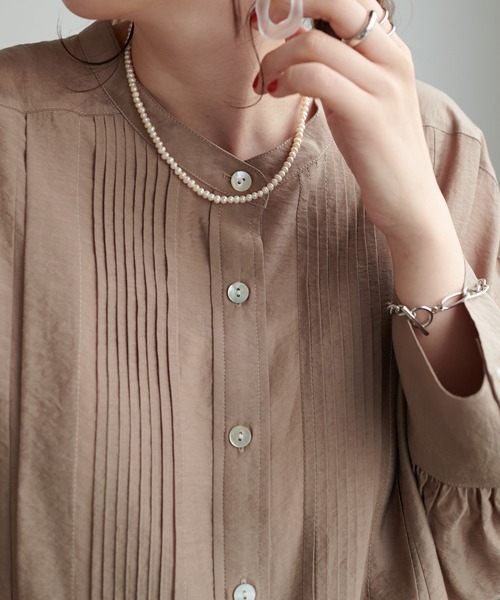 DISCOAT（ディスコート）の「テンセルナイロンピンタックバンドカラーシャツ（シャツ/ブラウス・レディース・モカ/ホワイト系その他/ベビーピンク・FREE）」の19枚目の写真