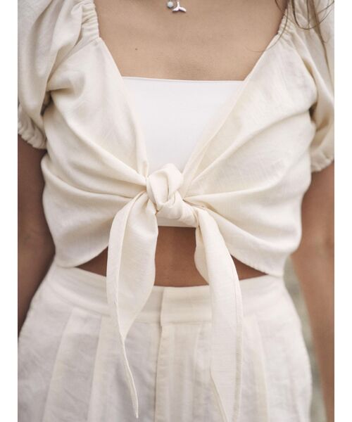 To the sea（トゥーザシー）の「フロントリボン2WAYショートトップス（シャツ/ブラウス・レディース・ベージュ/アイボリー/グリーン系その他・FREE）」の12枚目の写真