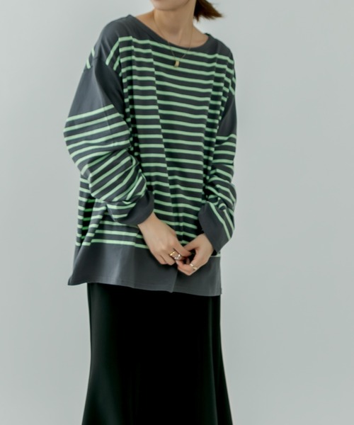 mystic(ミスティック)の「バスクボーダープルオーバー(Tシャツ/カットソー・レディース・オフホワイト/アイボリー/ブルー/ブラック/グリーン/オレンジ・FREE)」の20枚目の写真