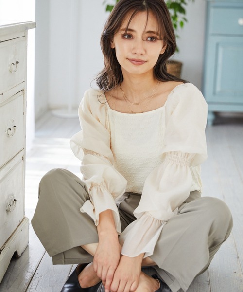 mysty woman（ミスティウーマン）の「シアキャンディスリーブ2WAYプルオーバー 218378（シャツ/ブラウス・レディース・オフホワイト/ブラック/ベージュ・FREE）」の15枚目の写真