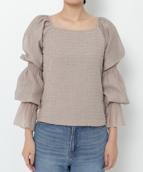 mysty woman（ミスティウーマン）の「シアキャンディスリーブ2WAYプルオーバー 218378（シャツ/ブラウス・レディース・オフホワイト/ブラック/ベージュ・FREE）」の6枚目の写真