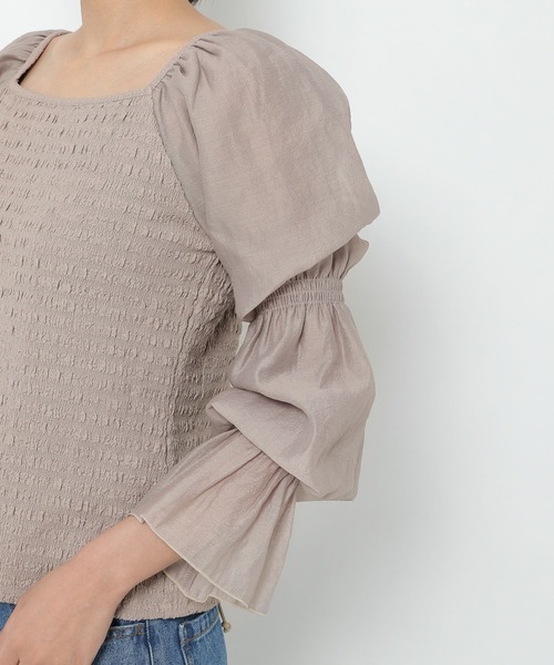 mysty woman（ミスティウーマン）の「シアキャンディスリーブ2WAYプルオーバー 218378（シャツ/ブラウス・レディース・オフホワイト/ブラック/ベージュ・FREE）」の8枚目の写真