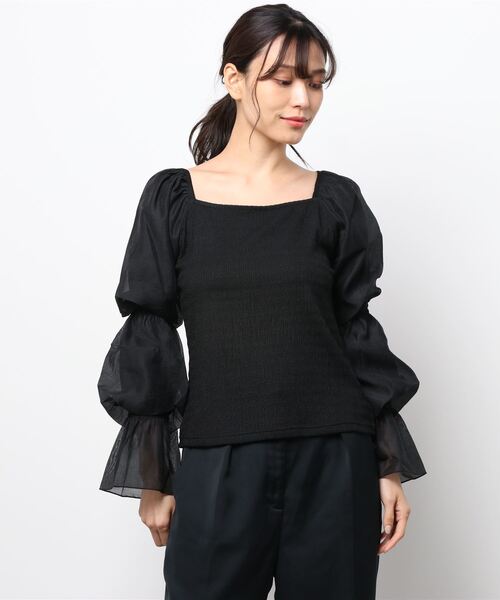 mysty woman（ミスティウーマン）の「シアキャンディスリーブ2WAYプルオーバー 218378（シャツ/ブラウス・レディース・オフホワイト/ブラック/ベージュ・FREE）」の18枚目の写真