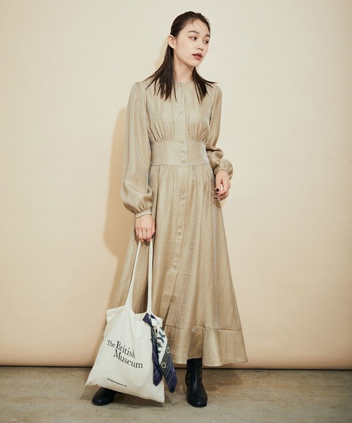 MADEMOISELLE ROPE'（マドモアゼル ロペ）の「ウエストシェイプメタリックワンピース（ワンピース・レディース・ベージュ/グリーン・38）」の21枚目の写真