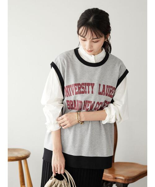 SEVENDAYS=SUNDAY（セブンデイズサンデイ）の「ミニ裏毛カレッジプリントベスト　＊（ベスト・レディース・アイボリー/モカ/グレー系その他・MEDIUM/LARGE）」の5枚目の写真