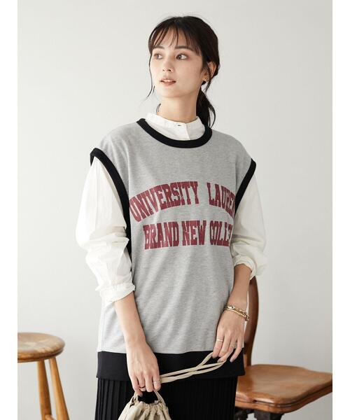 SEVENDAYS=SUNDAY（セブンデイズサンデイ）の「ミニ裏毛カレッジプリントベスト　＊（ベスト・レディース・アイボリー/モカ/グレー系その他・MEDIUM/LARGE）」の7枚目の写真