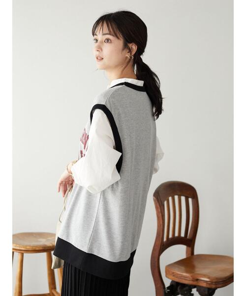 SEVENDAYS=SUNDAY（セブンデイズサンデイ）の「ミニ裏毛カレッジプリントベスト　＊（ベスト・レディース・アイボリー/モカ/グレー系その他・MEDIUM/LARGE）」の10枚目の写真