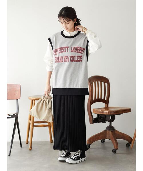 SEVENDAYS=SUNDAY（セブンデイズサンデイ）の「ミニ裏毛カレッジプリントベスト　＊（ベスト・レディース・アイボリー/モカ/グレー系その他・MEDIUM/LARGE）」の17枚目の写真