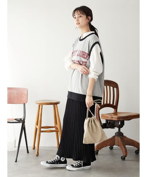 SEVENDAYS=SUNDAY（セブンデイズサンデイ）の「ミニ裏毛カレッジプリントベスト　＊（ベスト・レディース・アイボリー/モカ/グレー系その他・MEDIUM/LARGE）」の18枚目の写真