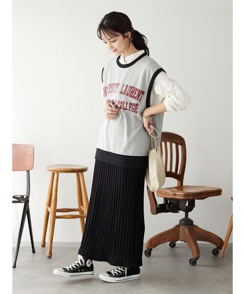 SEVENDAYS=SUNDAY（セブンデイズサンデイ）の「ミニ裏毛カレッジプリントベスト　＊（ベスト・レディース・アイボリー/モカ/グレー系その他・MEDIUM/LARGE）」の19枚目の写真