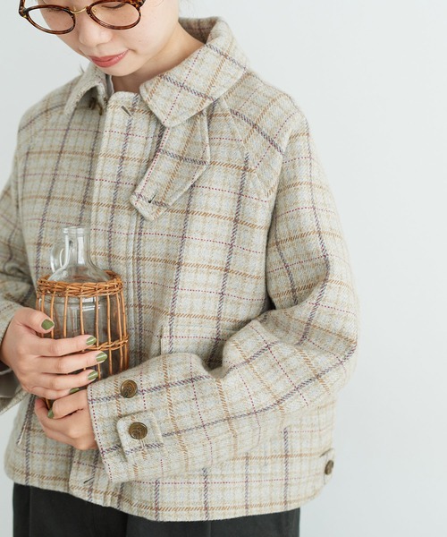 chambre de charme(シャンブルドゥシャーム)の「cdc リサイクルウール先染め ショートブルゾン(ブルゾン・レディース・クリーム/チョコ・FREE)」の3枚目の写真